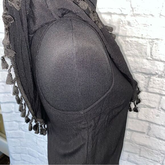 Blue Rain one shoulder top w/Pom Pom fringe black size small women - Picture 9 of 11